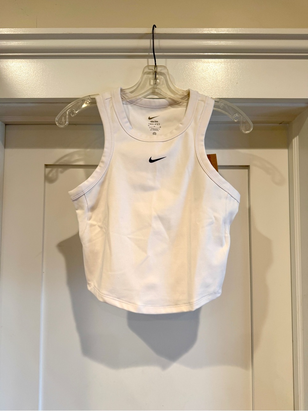 Nike White Racerback Cropped Tank with Black Swoosh